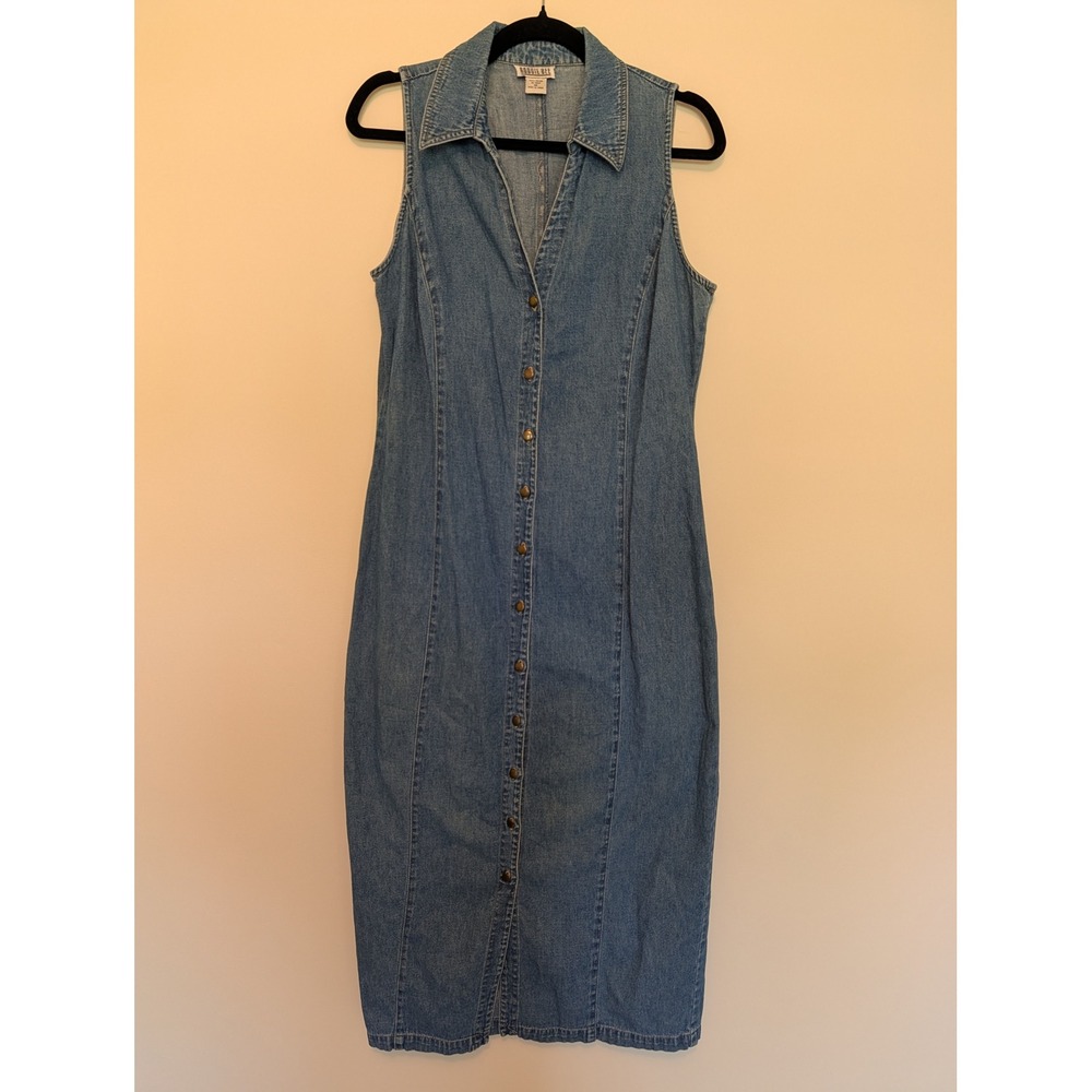 Vintage 90s Robbie Bee Denim Button Down Sleeveless Duster Maxi Dress Women 14